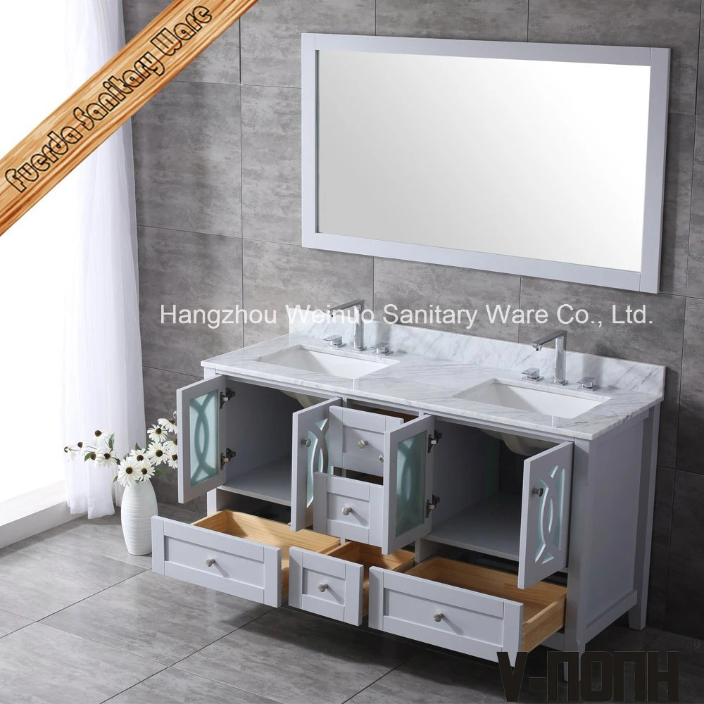 Hot Sales Grey Finish Solid Wood Modern Double Sinks Bathroom Furniture