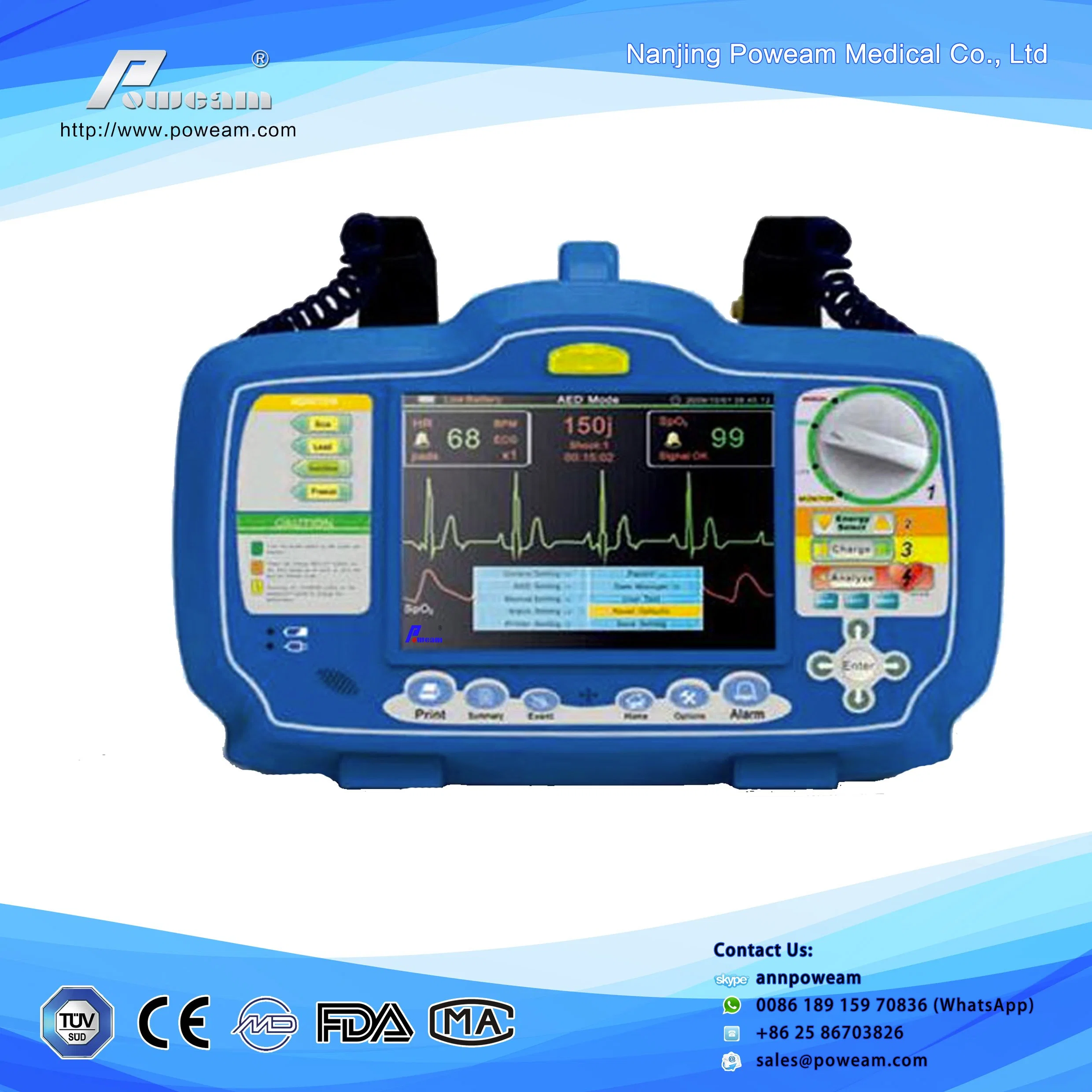 Pantalla LCD en color dea Biophasic desfibrilador con ECG, SpO2