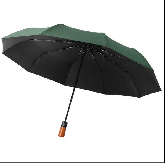 Strong Windproof Automatic Wood Handle 3 Fold Folding Umbrella