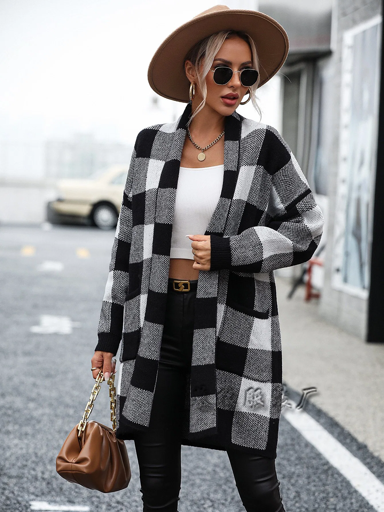 Neu Frau Mantel Loose Plaid Farbe Strickjacke Pullover