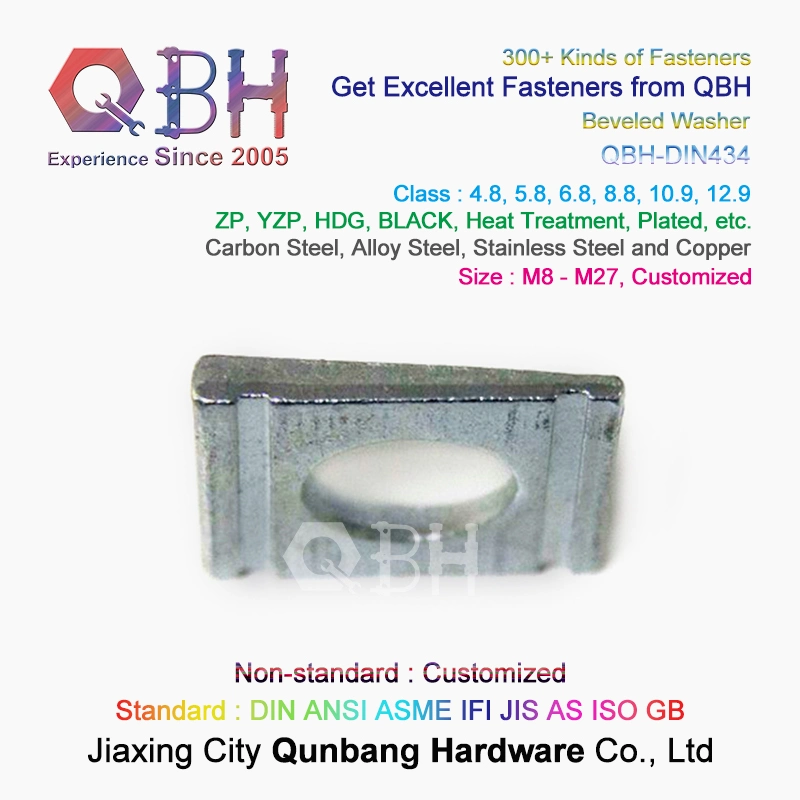 Qbh Customized DIN434 HDG Carbon Steel Special Square 8% Two Grooves Taper Tapered Beveled U Channel Sections Angle Washer Special Metal Wedge Joint Ring