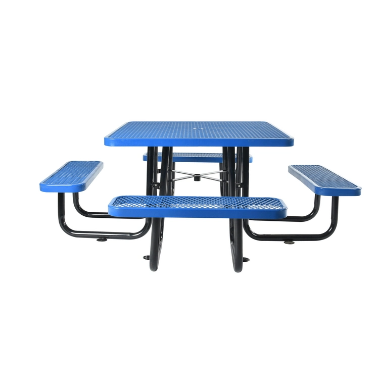 OEM 46" Outdoor Square Table and Chairs Set, Blue Camping Metal Picnic Table, Expanded Metal, with Umbrella Hole