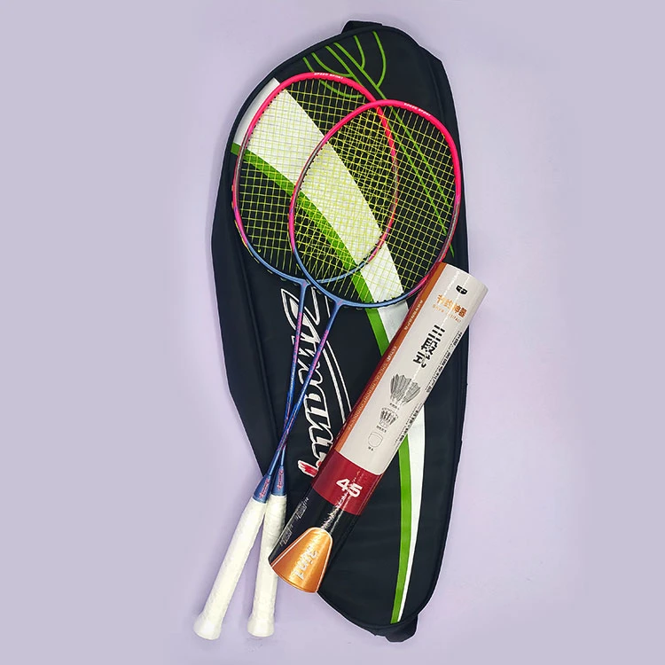 Badminton Set 2PCS Full Carbon Rackets with 1 Dozen Hybrid Shuttlecock Badminton Shuttles