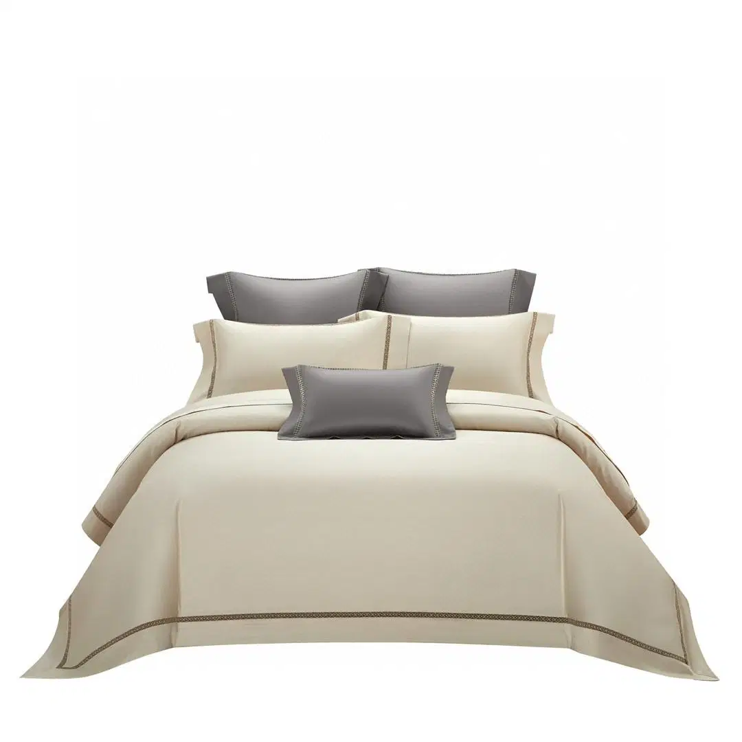 Housse de couette en satin 100% coton de couleur unie, taille King Queen, personnalisable 2/2,4 m, ensemble de literie avec drap-housse et taies d'oreiller, fournisseur de textiles d'intérieur.