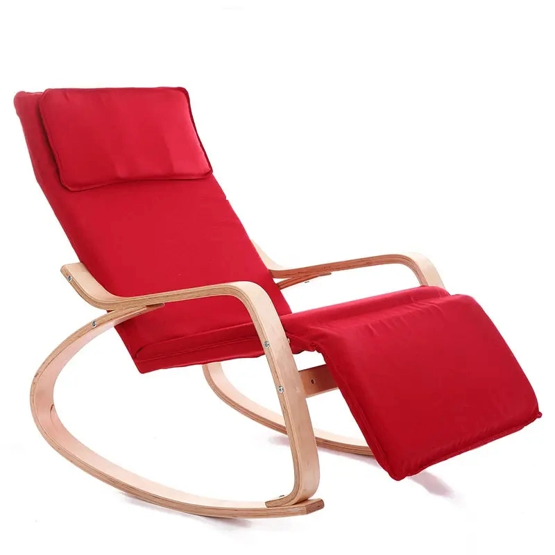 for Sale Wooden Rocking Lounge Chair Recliner Chair Relaxing Seat with Adjustalbe Footrest and Side Pocket
