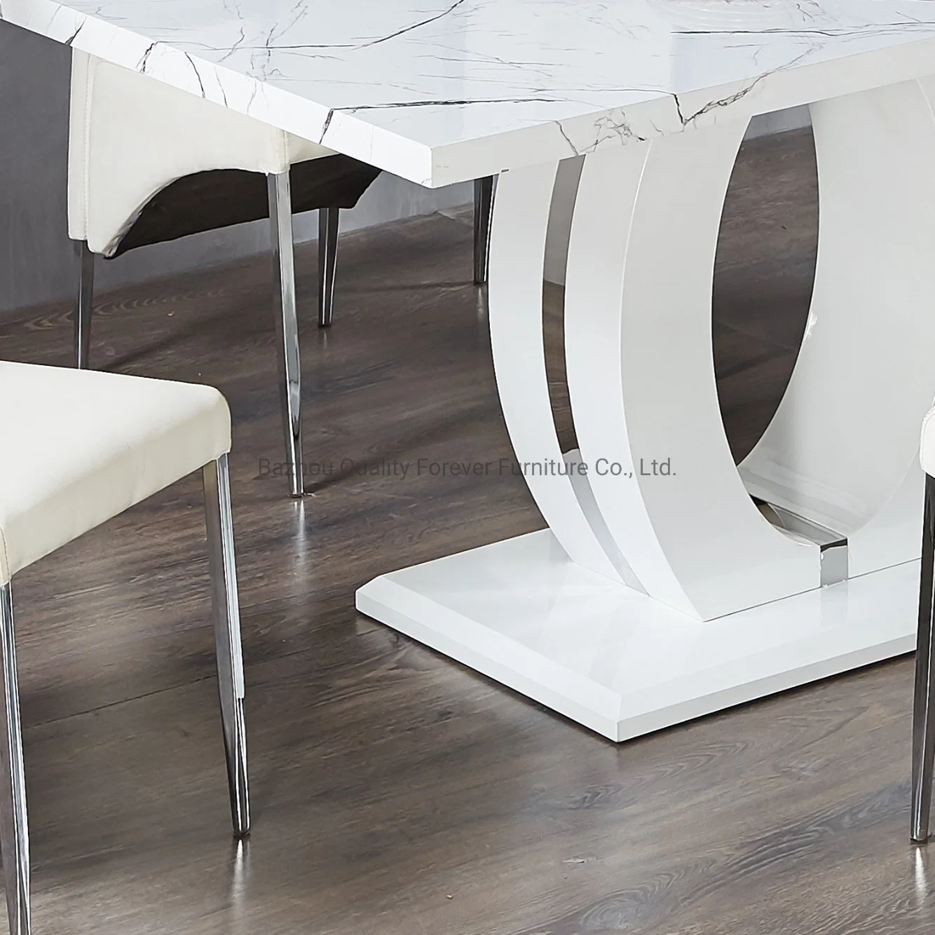 Amostra de estilo europeu barato 6 cadeiras Conjunto de mesa de jantar em mármore branco clássico moderno 8 lugares à mesa de MDF de luxo Personalização básica