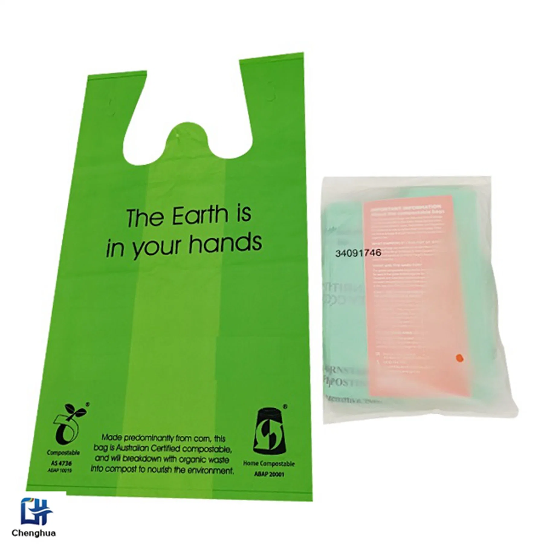 Green Biodegradable Eco-Friendly Plastic Compostable T-Shirt Bag