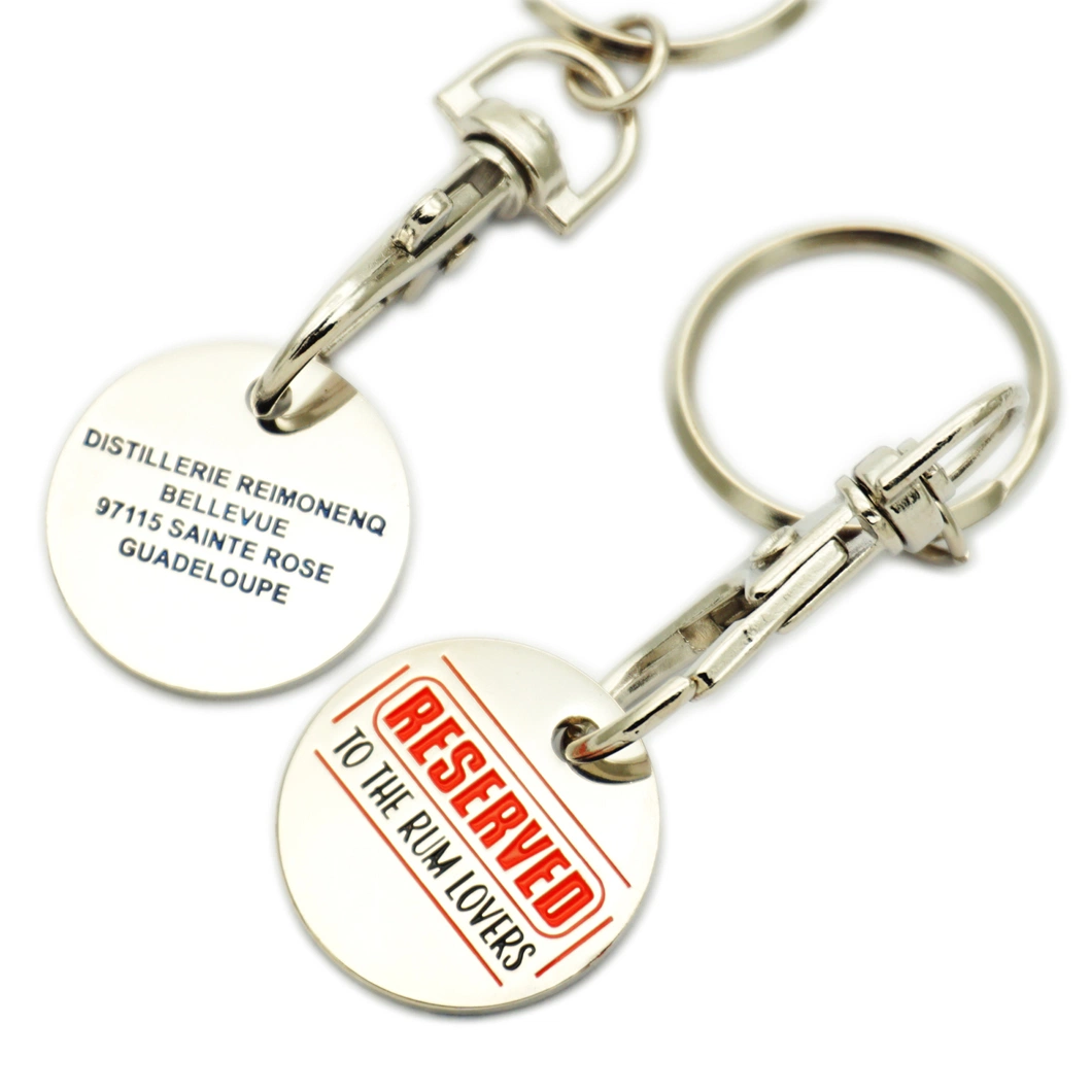 Custom Metal Trolley Coin Keyring with Etching Logo in Low Price