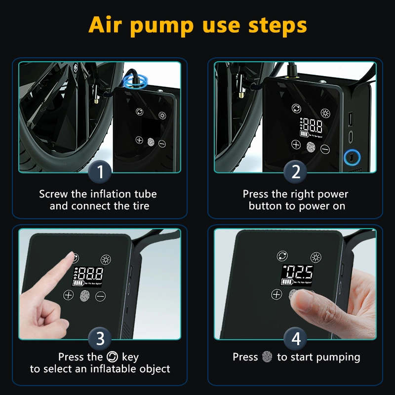 Bomba de emergencia portátil para coche 12V compresor de aire digital para coche Bomba automática