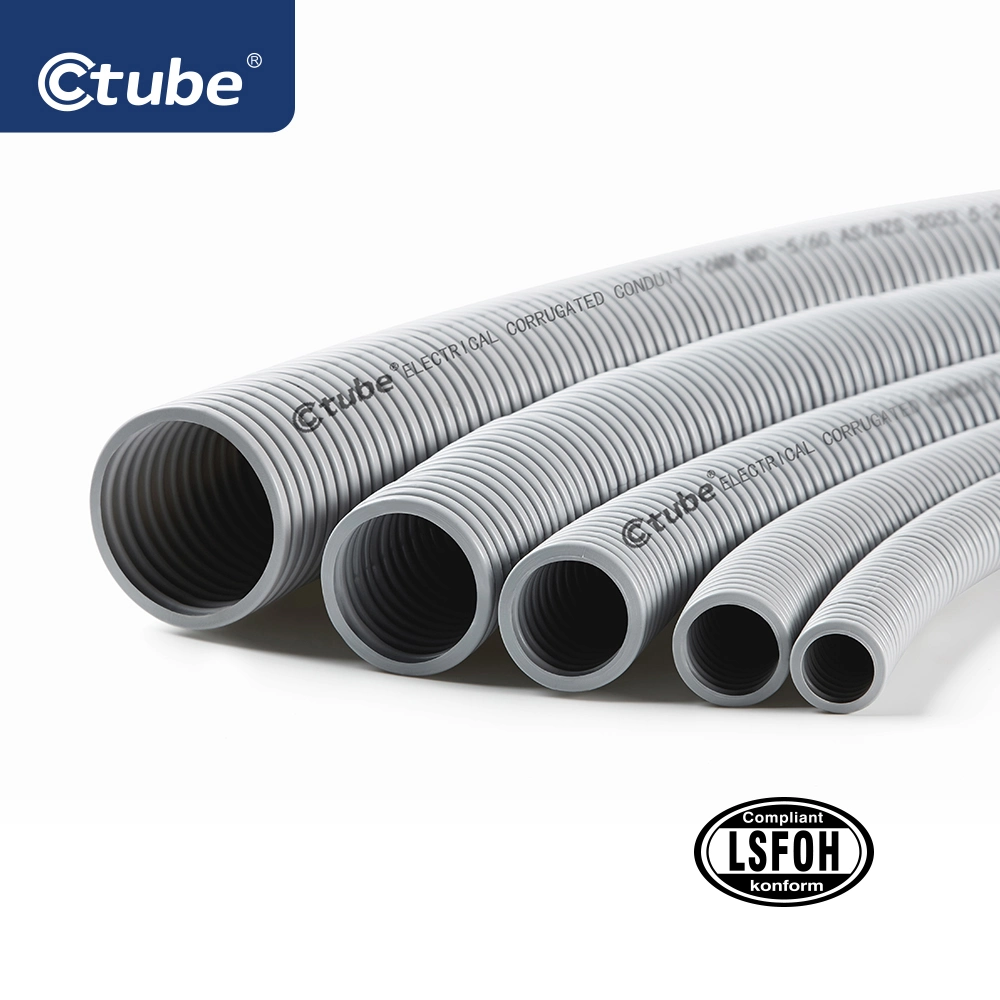 40mm LSZH Flexible Corrugated Electrical Conduit Pipes in Grey Color