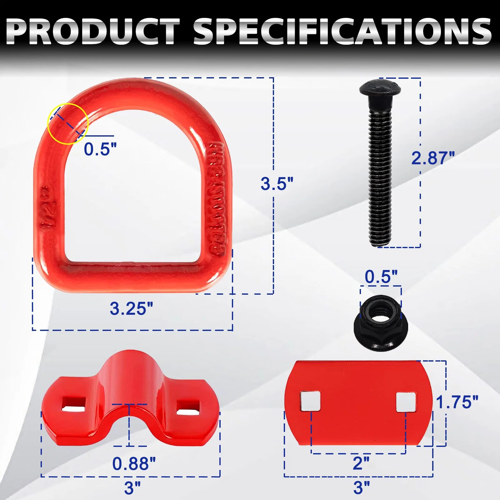 12000 Lbs Break Strength Tie Down Anchors Hooks Red Drings