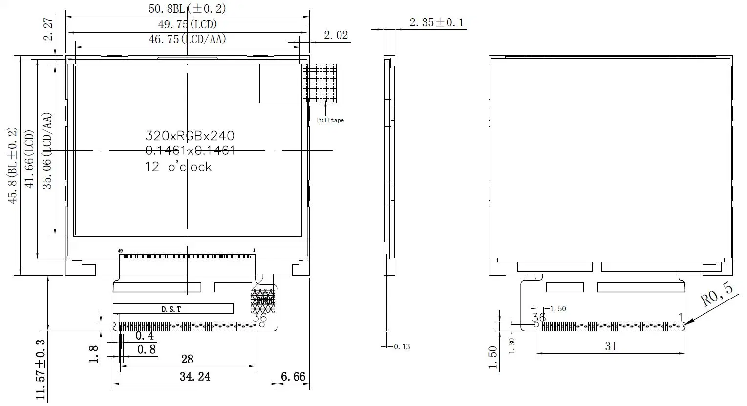 2.31 pouce 320*240 couleur écran DOT Matrix du Module du moniteur TFT LCD pour affichage du panneau de contrôle industriel