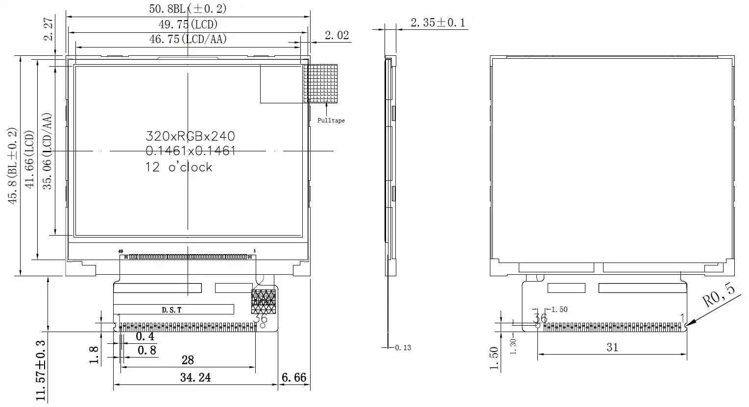 2.31 Inch 320*240 Color DOT Matrix Screen TFT LCD Monitor Module for Industrial Control Panel Display