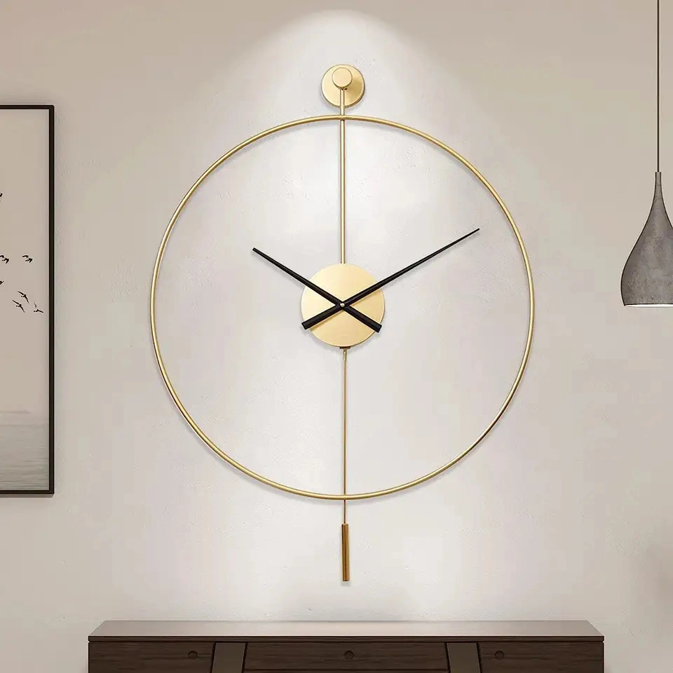 Iron Art Classical Large Decorative Wall Clock with Pendulum Modern Silent Metal Wall Clocks for Living Room Bedroom