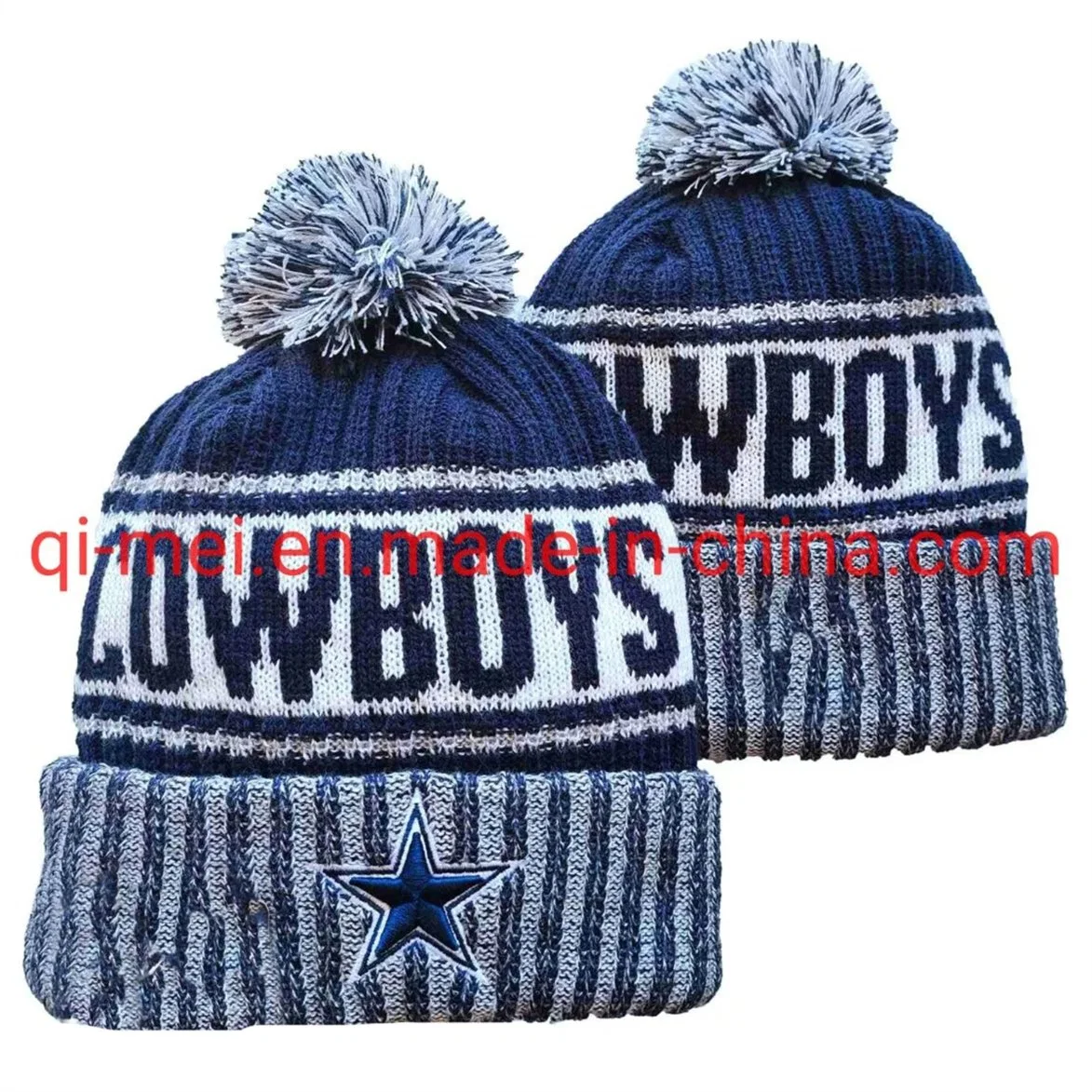 2022 Cowboys 100th Season Dallas Blue Grey POM Sport Knit Hats Beanies