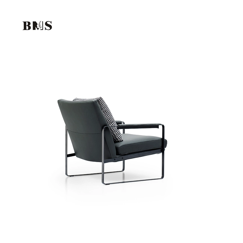 Modern Italian Home Design Metal Frame Luxury Gray Leather Living Room Chair