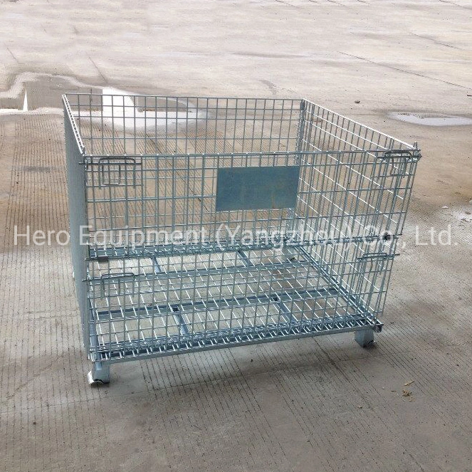 Heavy Duty en vrac métallique rigide pliante amovible Wire Mesh cage de stockage des conteneurs d'empilage