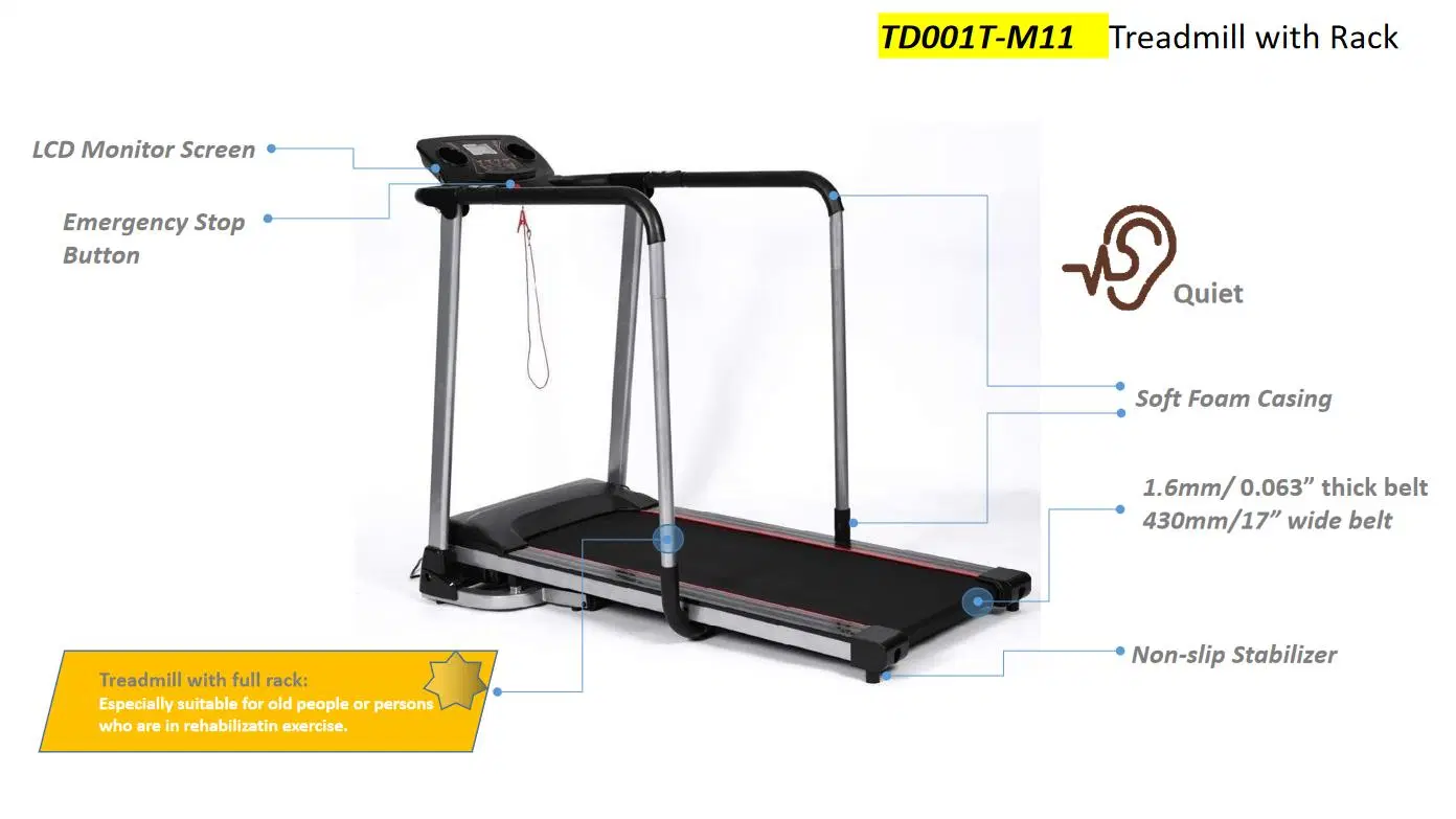 Medium High quality/High cost performance  Rehabilization Electric Treadmill with Full Handrail