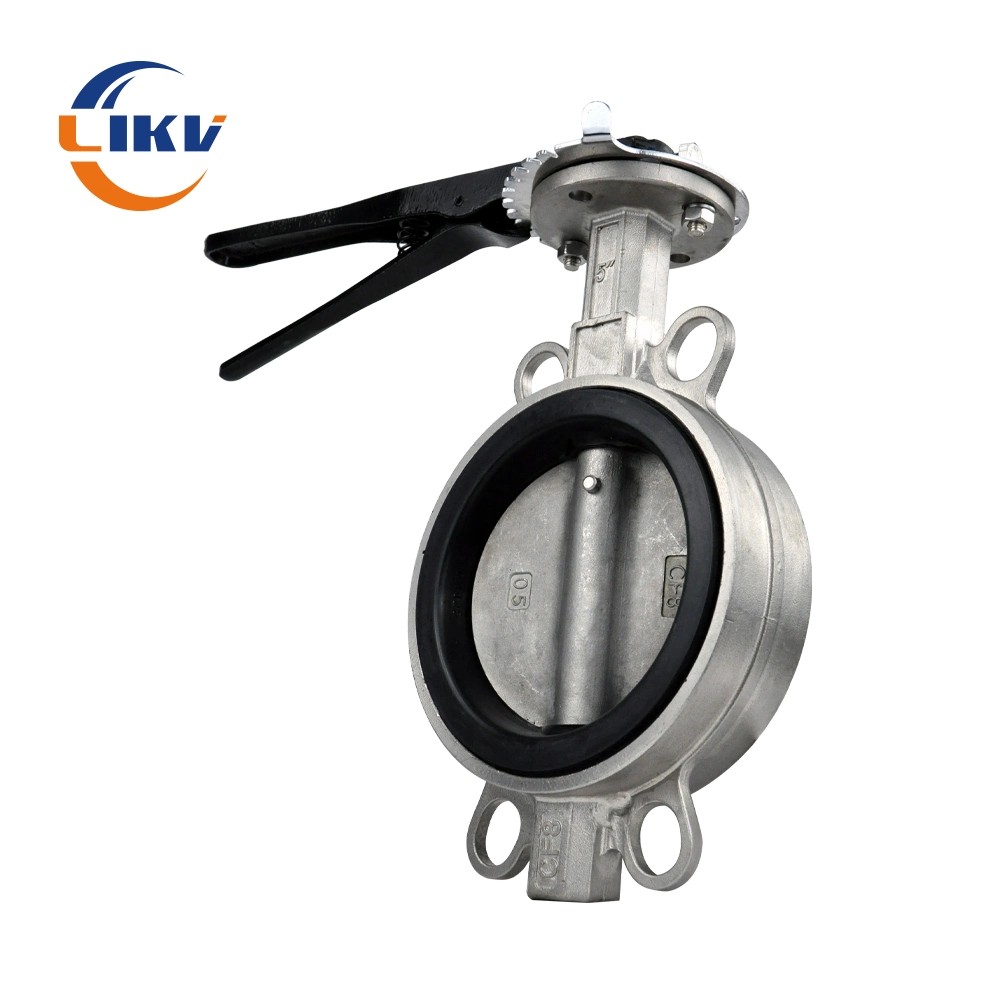 Pn10 304 Stainless Steel Ductile Iron Soft Seat Hand Wheel Wafer Type Butterfly Valve