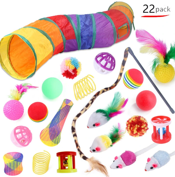 30 PCS Cat Toys Kitten Toys Assortments,Variety Catnip Toy Set Including 2 Way Tunnel,Cat Feather Teaser,Catnip Fish,Mice,Colorful Balls and Bells for Cat,Puppy