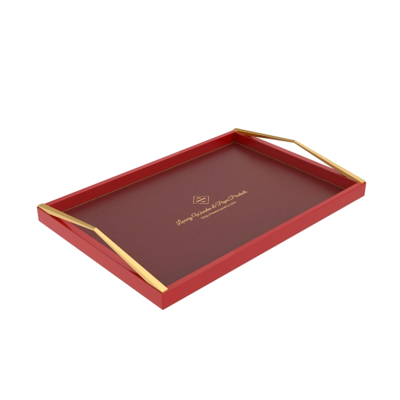 Marron foncé mat de peinture rouge pu plaqués plateau en bois avec poignée Golden Triangle