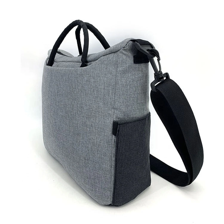 Custom Mens Women Grey 300d Melange PU RPET Sport Messenger Carry Bag with Drawstring Opening RPET Shoulder Bag