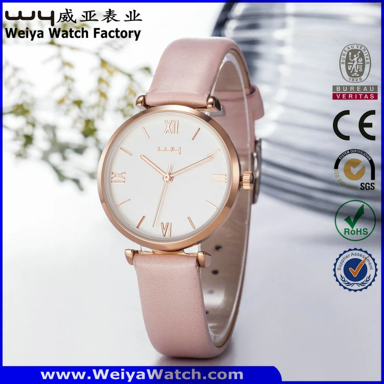 OEM/ODM Leather Strap Quartz Gift Ladies Wrist Watch (Wy-070A)