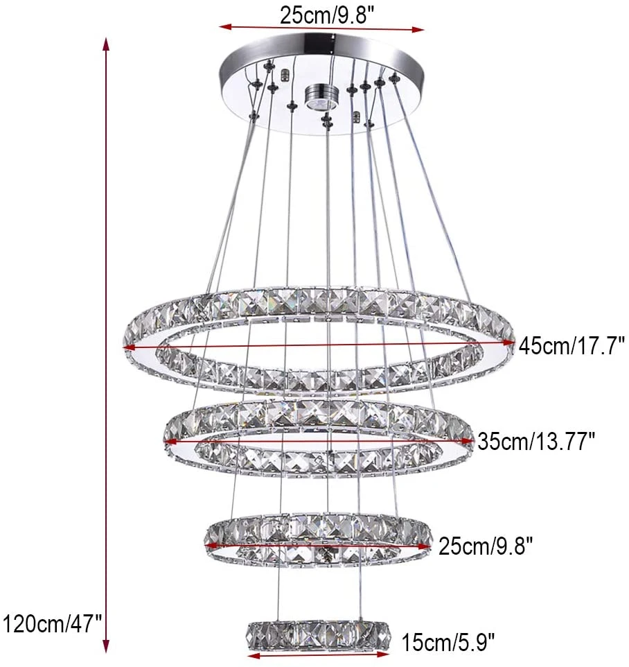 ثريات LED 3 حلقات إضاءة سقف LED ضوء بندول غرفة نوم