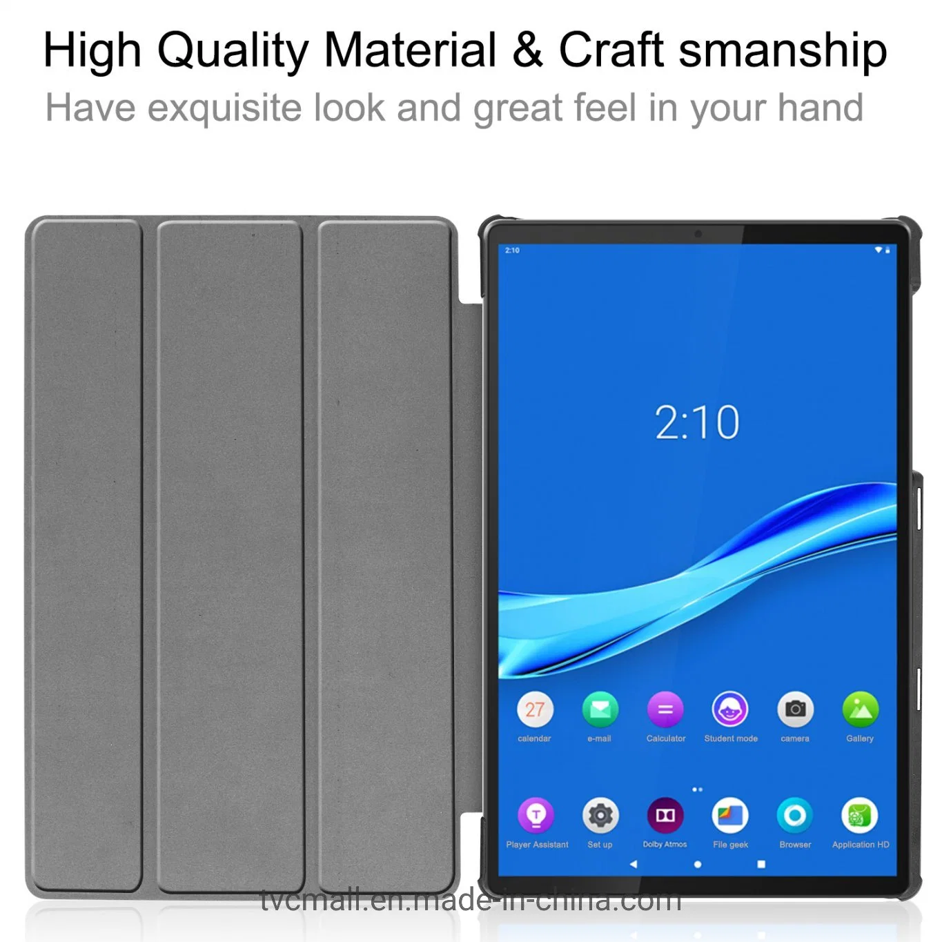 Tri-Fold Leather Stand Case Textured PU Leather + PC Full Protective Tablet Case for Lenovo Tab M10 Plus Tb-X606f