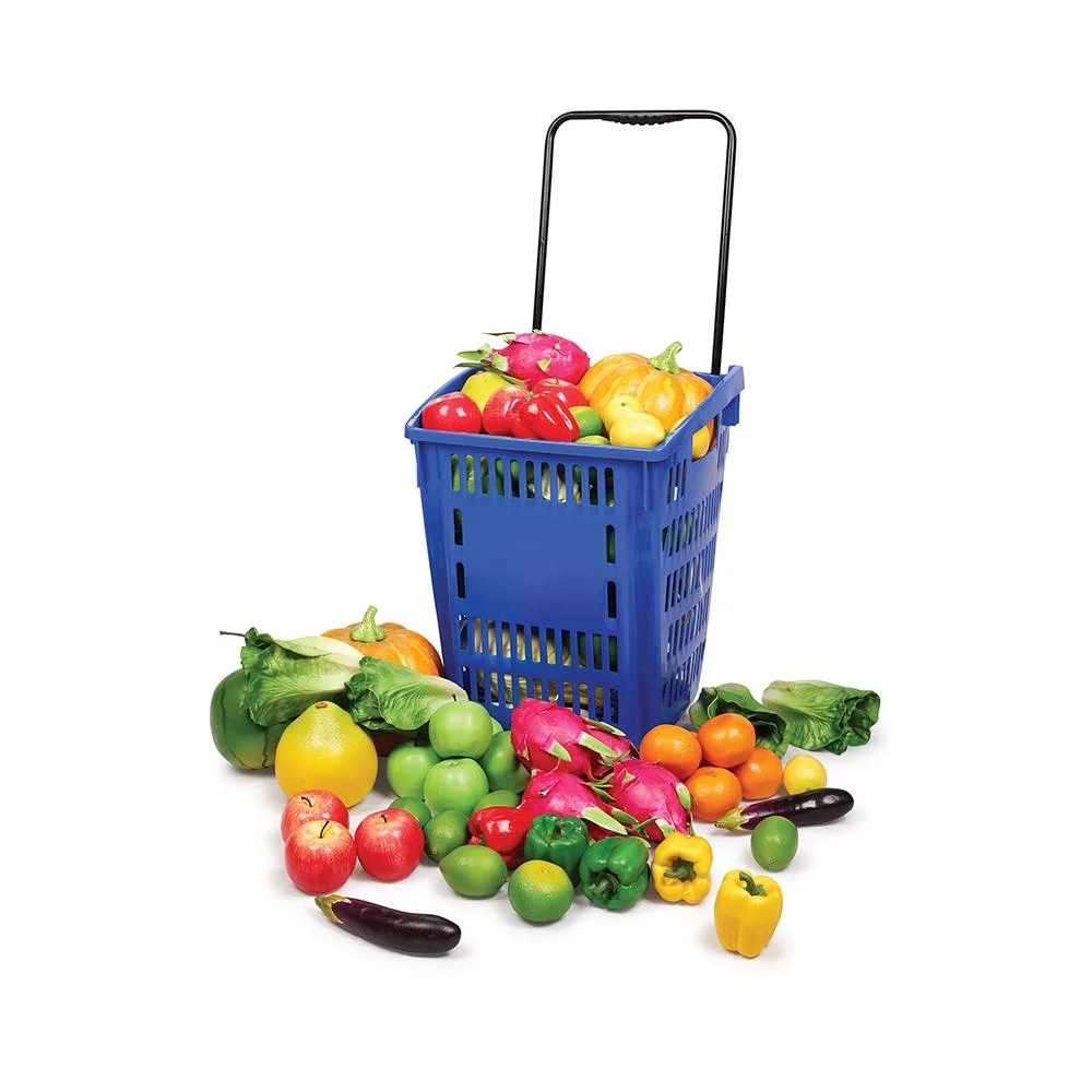 Customized Design Four Wheels Rolling Plastic Supermarket Shopping Basket