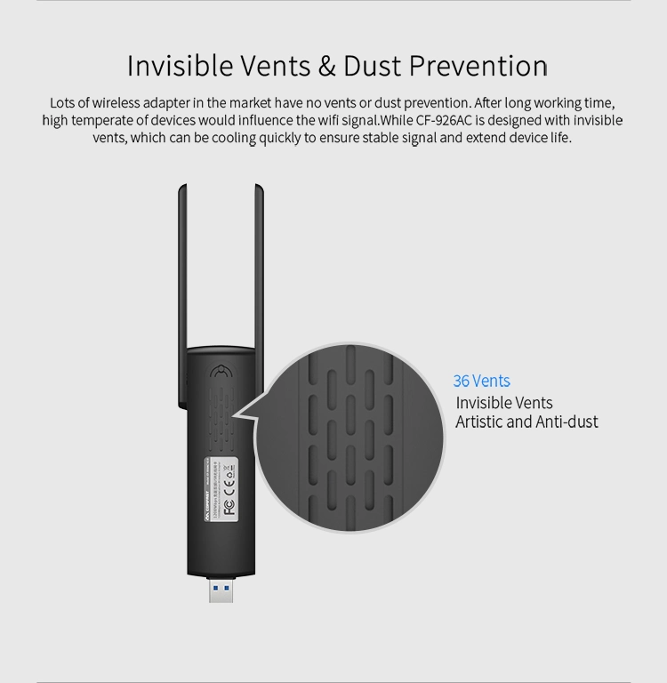 بطاقة شبكة 802.11ac/A/B/G/N USB 3.0 الخاصة بمحول WiFi اللاسلكي Mt7612