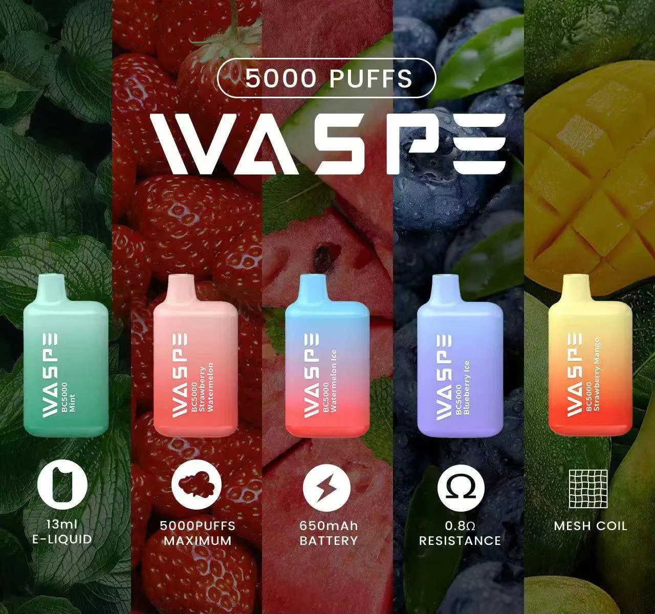 Производитель Disposable/Chargeable Vape E Cigarette 5000 puffs 13 мл Juice Bang Одноразовый комплект для курящих для обезьян OEM