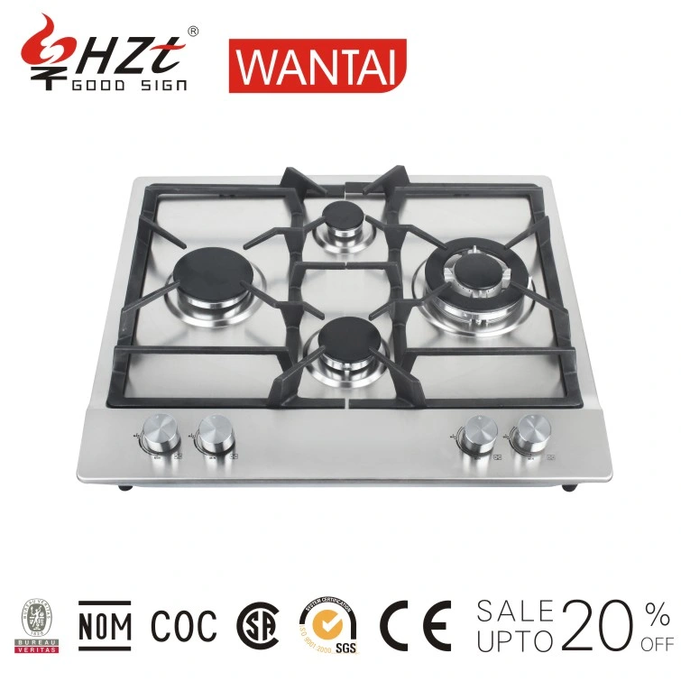 Top 4 Burner Flat Gas Stove Hot Sale Glass Battery Cast Iron Household Free Spare Parts Battery / AC Pulse Ignition (optional)