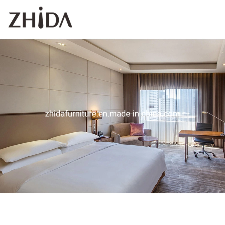 Zhida Customized Modern Nordic Style Commercial Hotel Möbel Wohnzimmer Sofa Holz Master Schlafzimmer Möbel Set King-Size-Bett mit Freizeit-Stuhl Aus Stoff