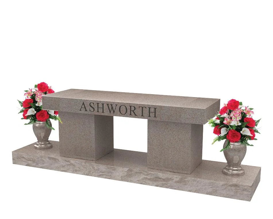 Nice White Granite Memorial Bench for Cemetery with Vase