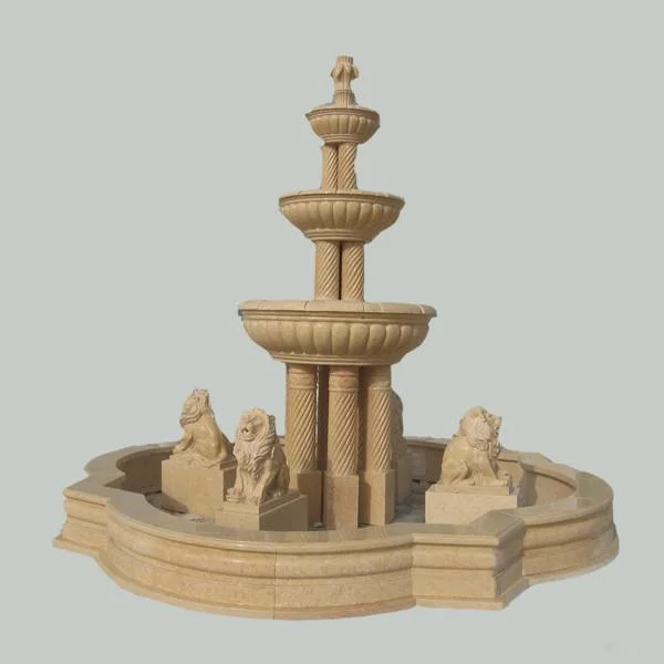 White Marble Octagonal Fountain with Life Size Standing Woman Statue