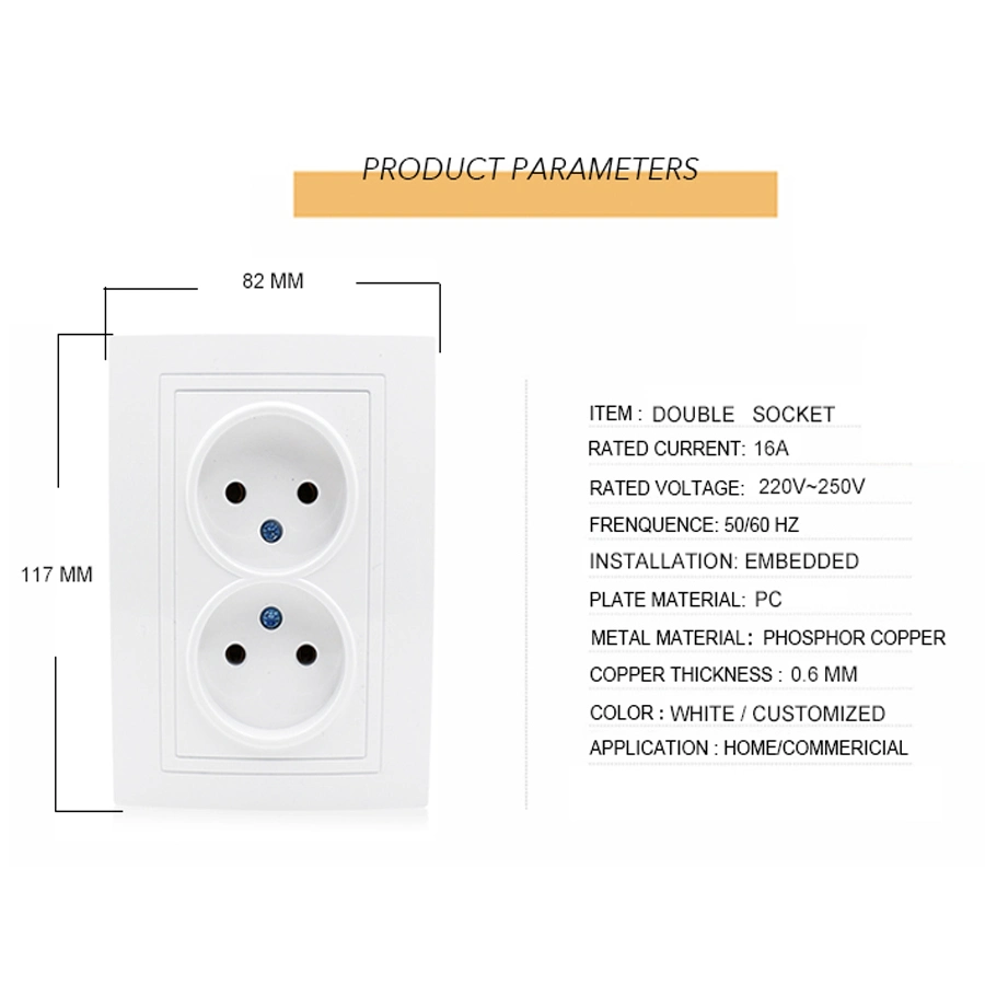Homologación CE 2 Gang toma de pared de estilo europeo 16A