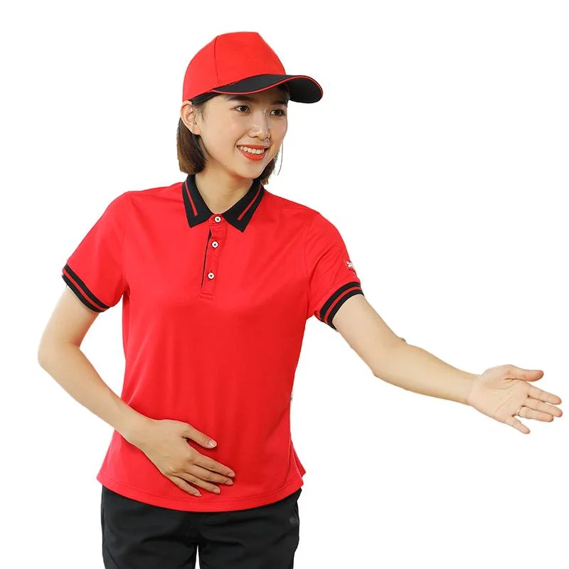 The Latest Chinese Lively Big Red Passionate Slim Short-Sleeved Shirt Restaurant Catering Uniform Set Chef Clothing Workwear