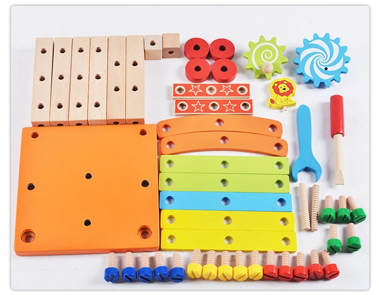 Wooden Children&prime; S Assembled and Disassembled Chair Building Blocks Multifunctional Tool Chair Educational Toys DIY Toys