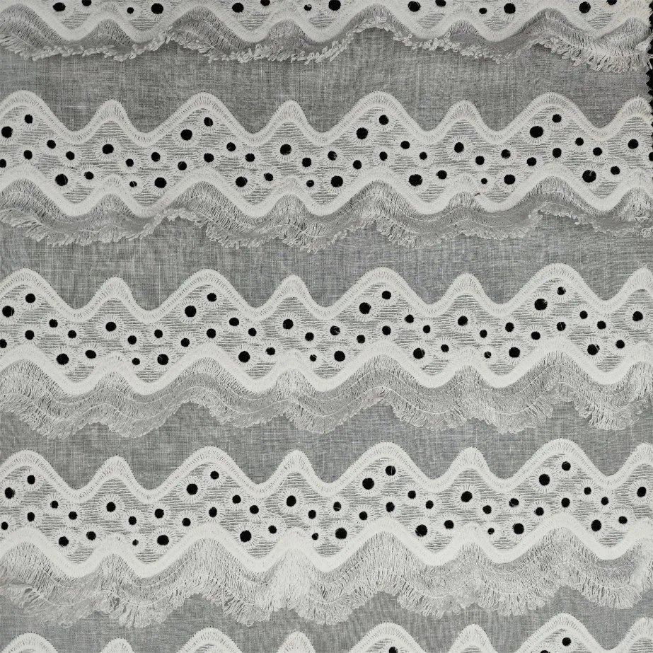 3D White Wave Tassels Perforated Embroider Fabric for Garment