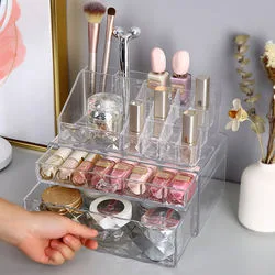 Easily Sort Make-up Jewelry Hair Accessories Looks Elegant on Your Vanity Bathroom Counter or Dresser Transparent Clear Cosmetic Storage Organizer