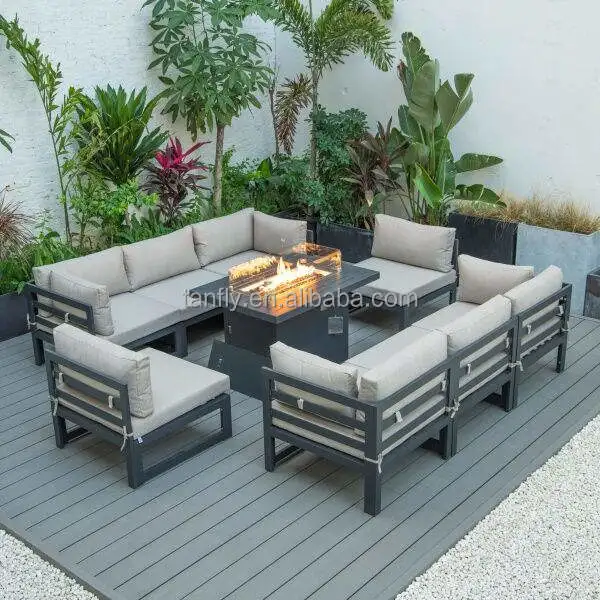 Patio Garden Fire Pit Outdoor Furniture Sofa Set Fire Pit Gas with Round Table Aluminium Sofa Set