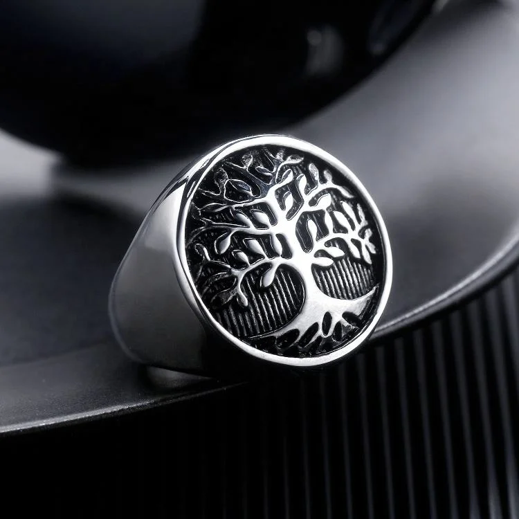 High Grade Quality 316L Titanium Steel Black Oil Filled Rings The Tree of Life Patterns Ring