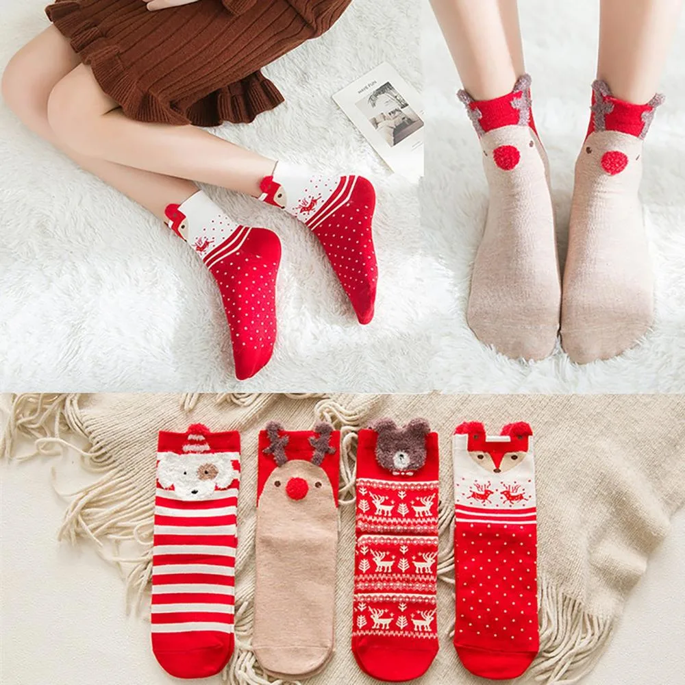 Calcetines de navidad de la mujer el algodón divertidos calcetines con impresión de patrón femenino Kawaii Cute rojo cálido cortos calcetines gran regalo de Navidad