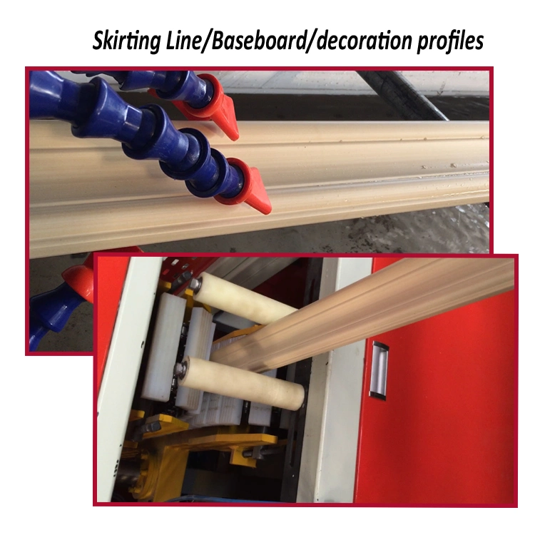 Ligne de production d'extrusion pour la fabrication de profilés en mousse de PVC, de profilés en marbre artificiel, de plinthes et de baguettes de finition.