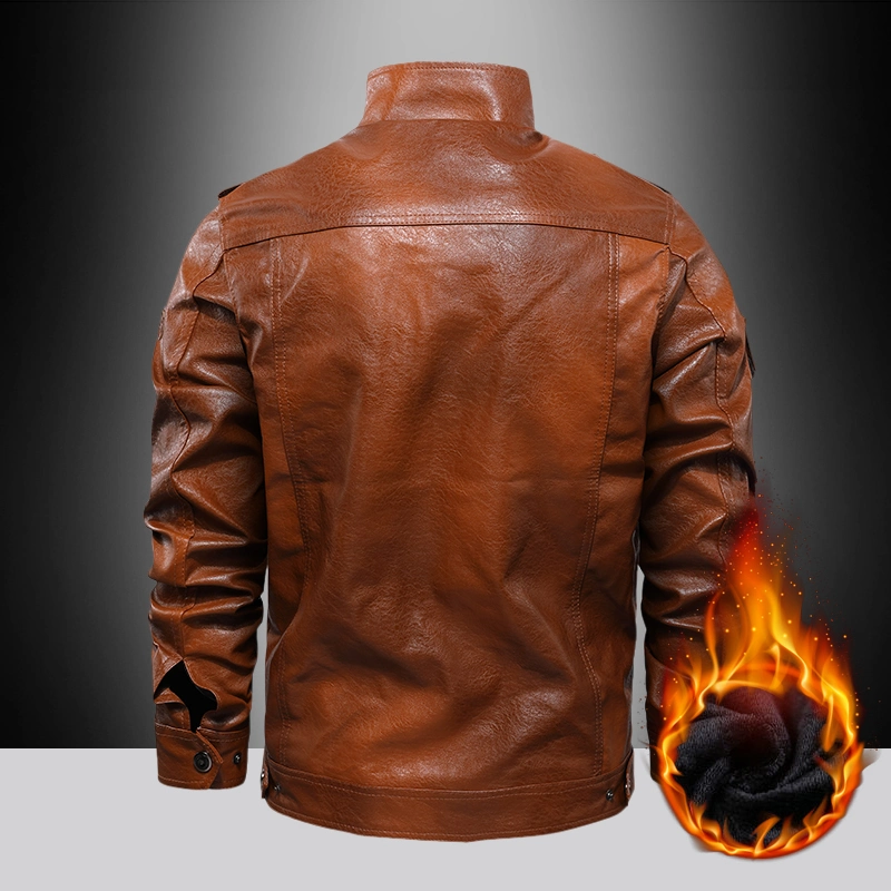 Free Sample Men Leather Garments Winter PU Jacket Fur Warm