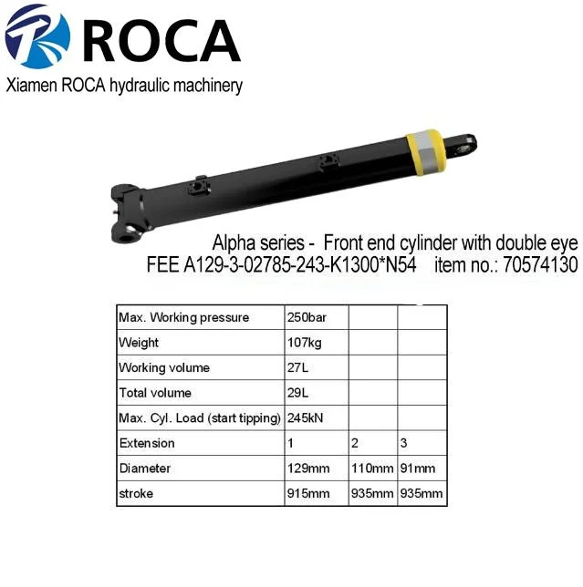 Hyva Type -Alpha Series - 70574052 Single Acting Front End Hydraulic Cylinder (with double eye)