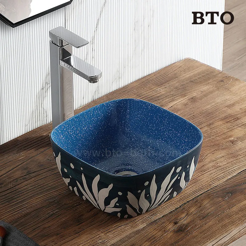 Elegant Modern Sanitary Ware Art Basin Black Square Hand Wash Ceramic Countertop Basin for Bathroom