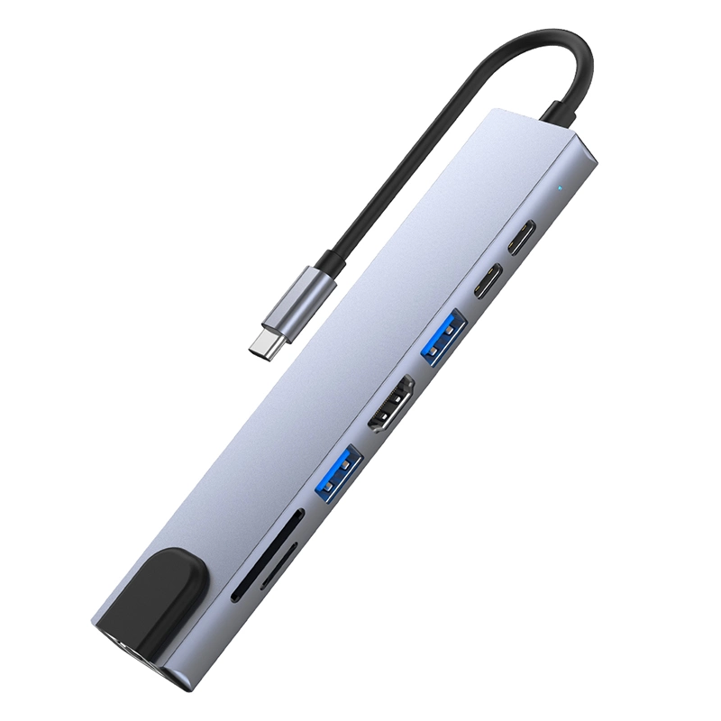 8-Zoll-USB-Hub 1 Typ C mit SD/TF-Anschluss Konverter LAN Pd Ladegerät USB 3,0 Anschlüsse Multifunktions-Adapter