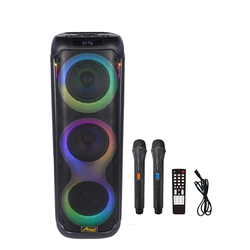 Coluna de festa DJ PA de 8 polegadas com woofer triplo de 50 W Bt/LED/microfone/guitarra/Aux/USB/TF/FM sem fios Coluna áudio para exterior